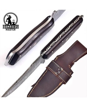 Handmade Damascus Steel Hunting Knife with Wenge Wood Handle