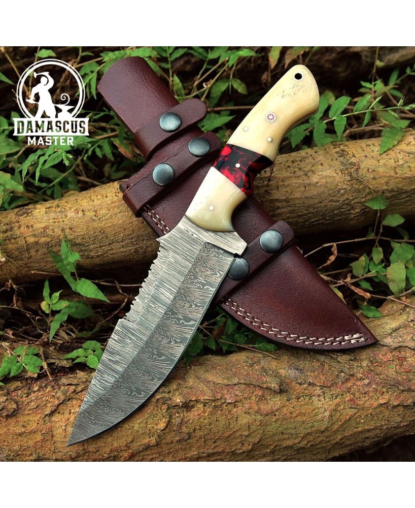 Damascus Steel Hunting Knife With Sheath - Handmade Survival