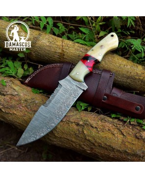 Damascus Steel Hunting Knife With Sheath - Handmade Survival