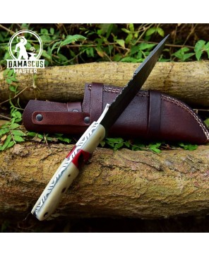 Damascus Steel Hunting Knife With Sheath - Handmade Survival