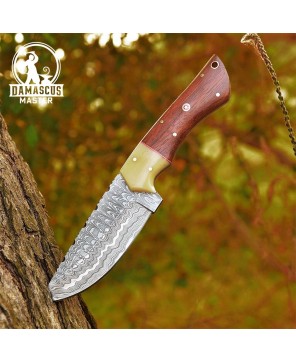 Damascus Hunting Skinner Knife - Rosewood Handle