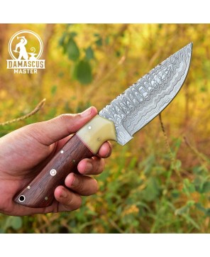 Damascus Hunting Skinner Knife - Rosewood Handle