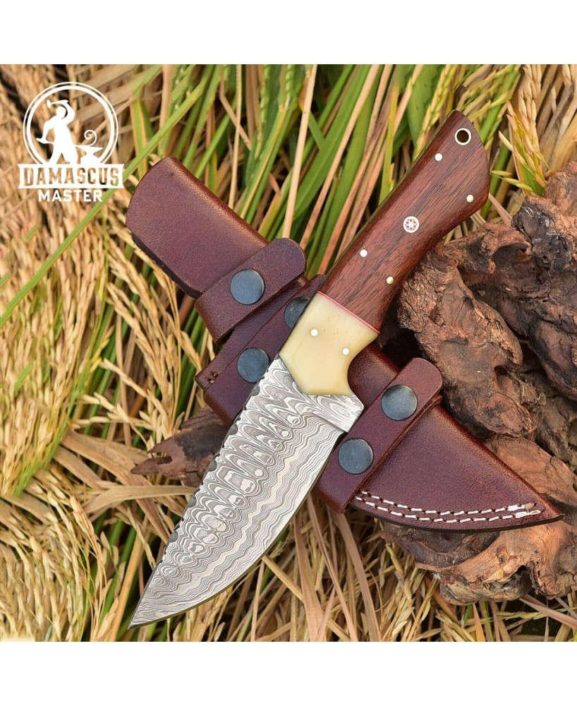 Damascus Hunting Skinner Knife - Rosewood Handle