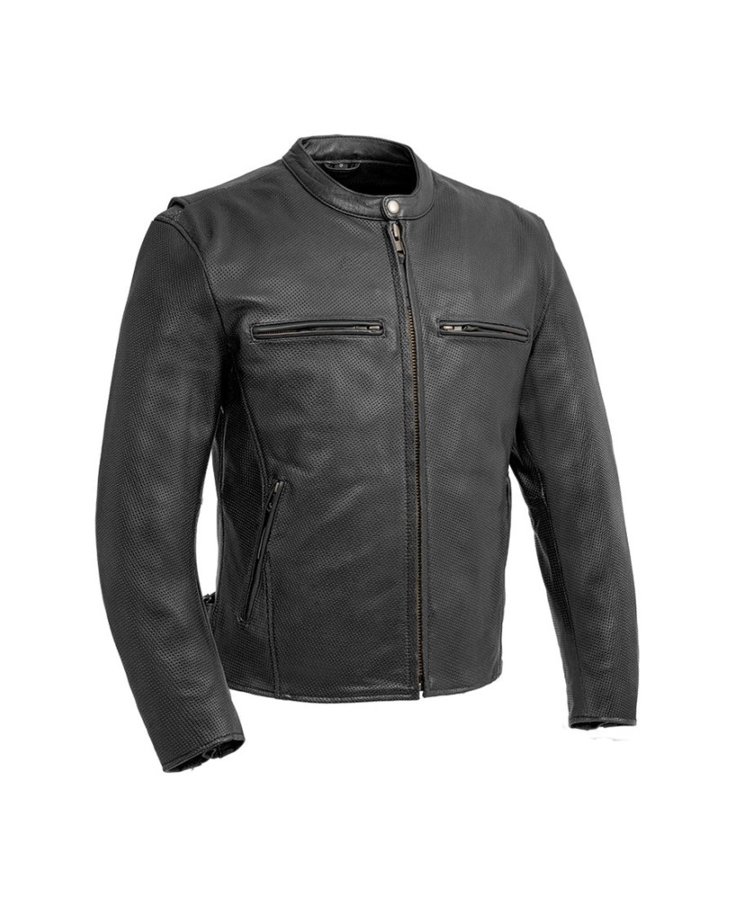 Turbine Men's Motorcycle Perforated Leather Jacket for Summer Comfort