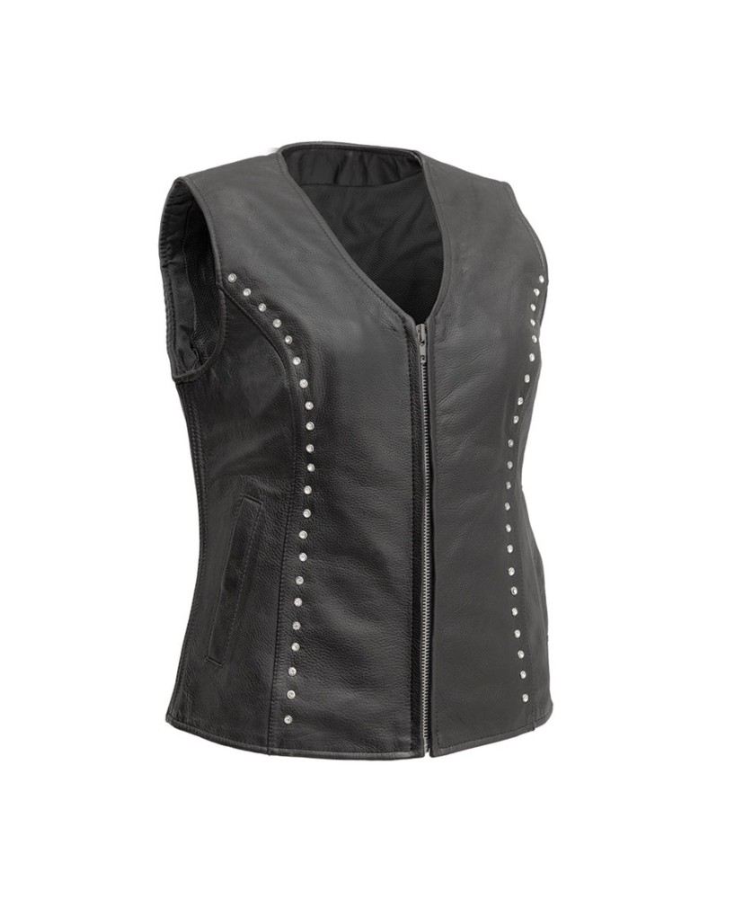 Diana Women's Motorcycle Vest - Diamond Cowhide, Studded Seams