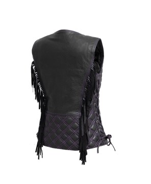 Women's Bandida Fringe Motorcycle Vest - Purple Stitching