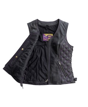 Women's Bandida Fringe Motorcycle Vest - Purple Stitching