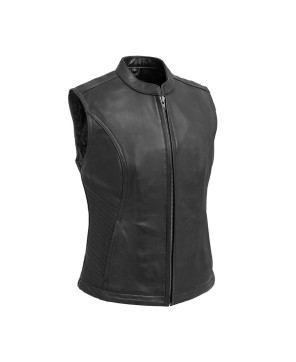 Nina Leather Motorcycle Vest with Padded Details