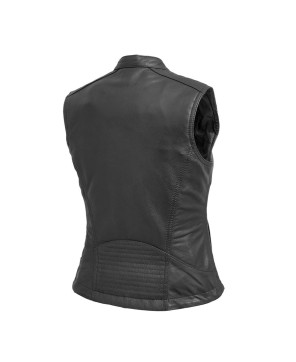 Nina Leather Motorcycle Vest with Padded Details