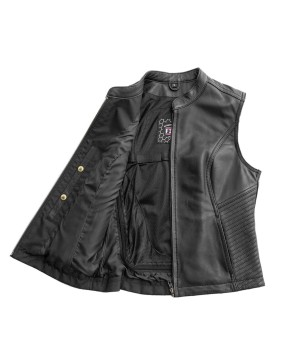 Nina Leather Motorcycle Vest with Padded Details