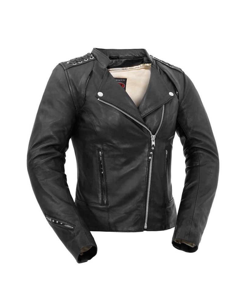 Black Widow Women's Motorcycle Leather Jacket - Stylish & Protective