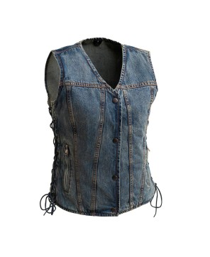 Tiff Women's Lightweight Denim Vest with V-Neck