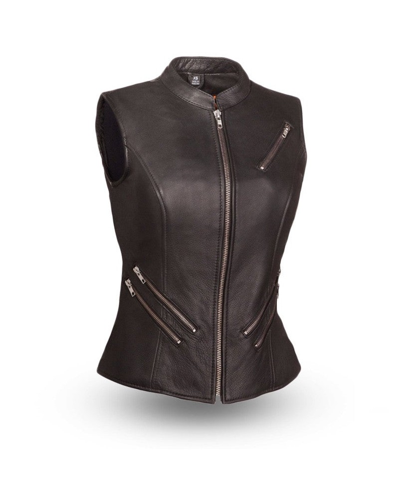 Fairmont Fitted Leather Motorcycle Vest with Zipper Details