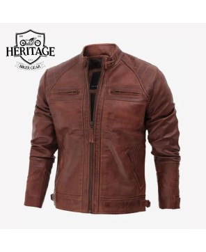 Distressed Brown Motorcycle Leather Jacket