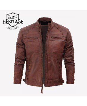 Distressed Brown Motorcycle Leather Jacket