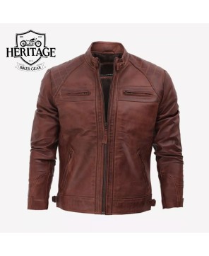 Distressed Brown Motorcycle Leather Jacket