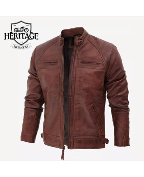 Distressed Brown Motorcycle Leather Jacket