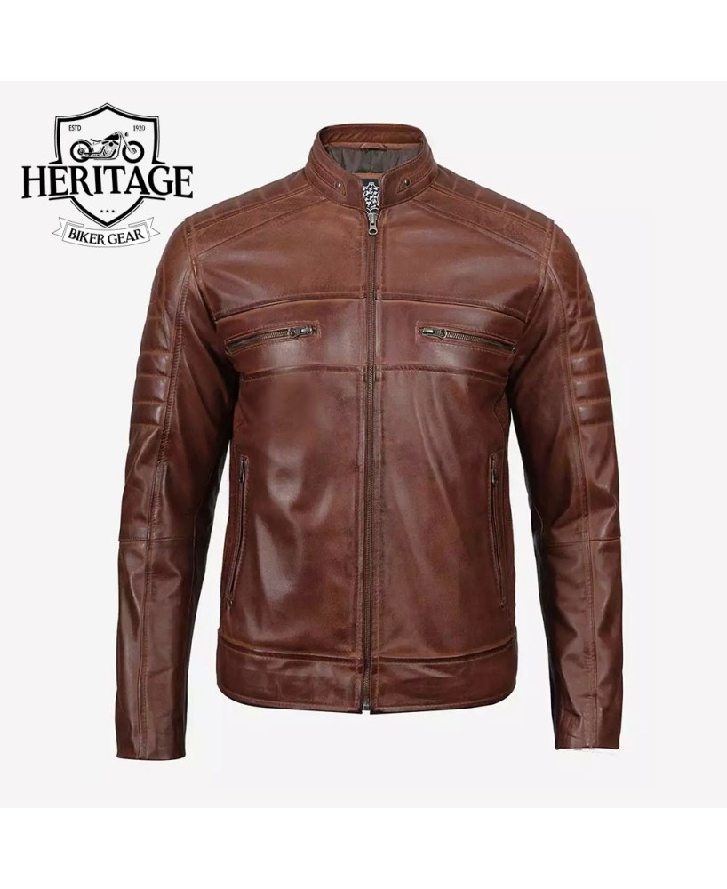 Cognac Cafe Racer Leather Jacket