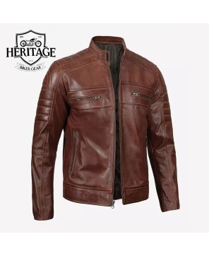 Cognac Cafe Racer Leather Jacket