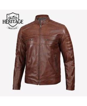 Cognac Cafe Racer Leather Jacket