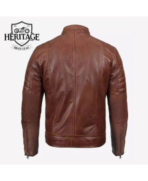 Cognac Cafe Racer Leather Jacket