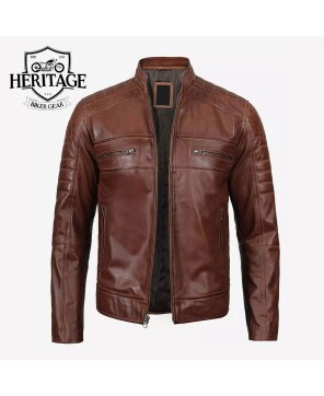 Cognac Cafe Racer Leather Jacket