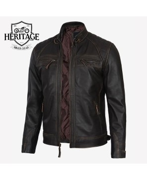 Brown Cafe Racer Jacket | Quilted Shoulders