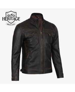 Brown Cafe Racer Jacket | Quilted Shoulders