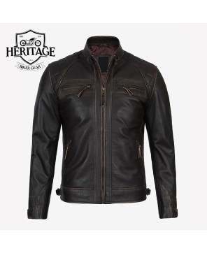 Brown Cafe Racer Jacket | Quilted Shoulders