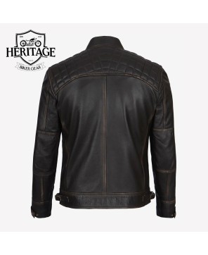 Brown Cafe Racer Jacket | Quilted Shoulders