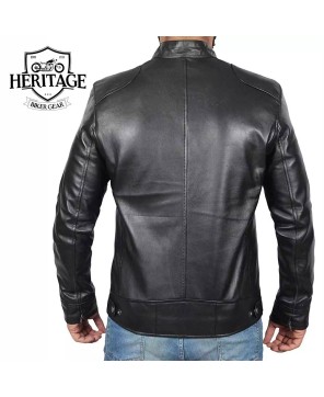 Men's Black Lambskin Leather Cafe Racer Jacket - Premium Biker Style