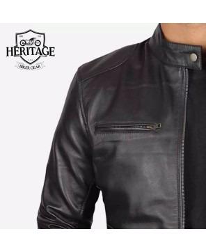 Men's Black Lambskin Leather Cafe Racer Jacket - Premium Biker Style