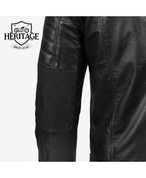 Classic Black Leather Cafe Racer Jacket - Men's Stylish Essential