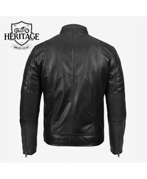 Classic Black Leather Cafe Racer Jacket - Men's Stylish Essential