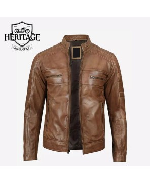 Men's Cafe Racer Camel Leather Jacket - Timeless Style