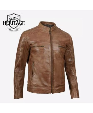 Men's Cafe Racer Camel Leather Jacket - Timeless Style