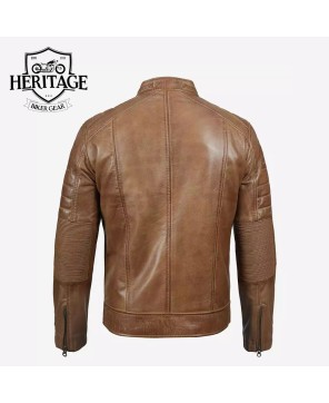 Men's Cafe Racer Camel Leather Jacket - Timeless Style