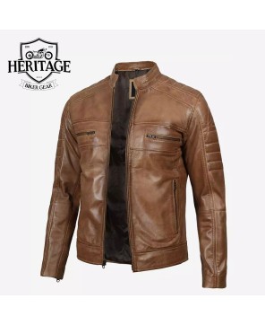 Men's Cafe Racer Camel Leather Jacket - Timeless Style