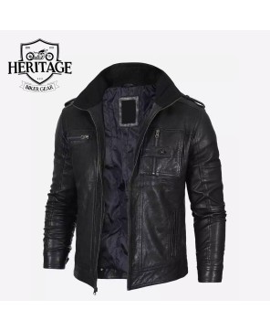 Stylish Mens Cafe Racer Leather Jacket