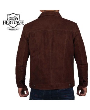 Dark Brown Suede Trucker Jacket for Men