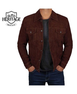 Dark Brown Suede Trucker Jacket for Men