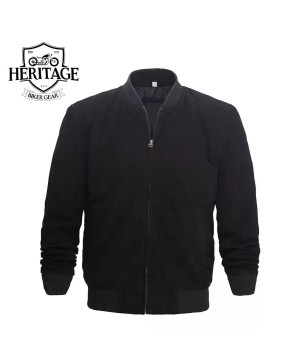 Premium Black Suede Leather Bomber Jacket