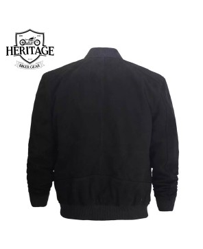 Premium Black Suede Leather Bomber Jacket