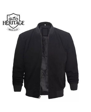 Premium Black Suede Leather Bomber Jacket