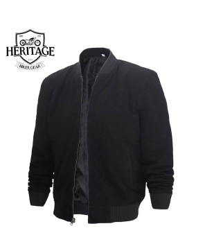 Premium Black Suede Leather Bomber Jacket