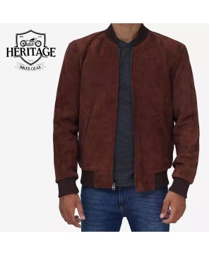 Dark Brown Suede Leather Bomber Jacket - Timeless Style