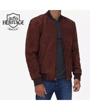 Dark Brown Suede Leather Bomber Jacket - Timeless Style