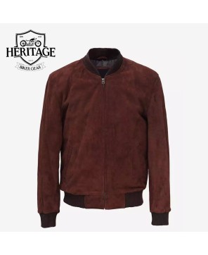 Dark Brown Suede Leather Bomber Jacket - Timeless Style