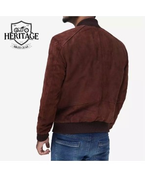 Dark Brown Suede Leather Bomber Jacket - Timeless Style