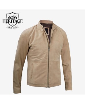 Men's Suede Leather Jacket - Stylish Mandarin Collar